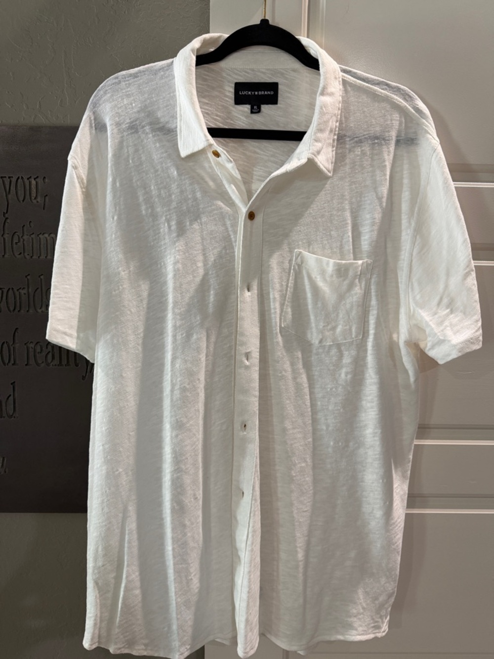 Lucky Brand Men’s White Short-Sleeve Linen-Blend Button-Down Shirt